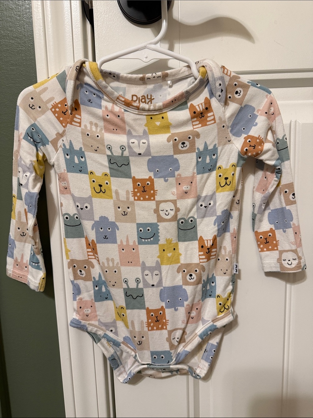 Cozy Multicolor Animal Grid Long-Sleeve One-Piece